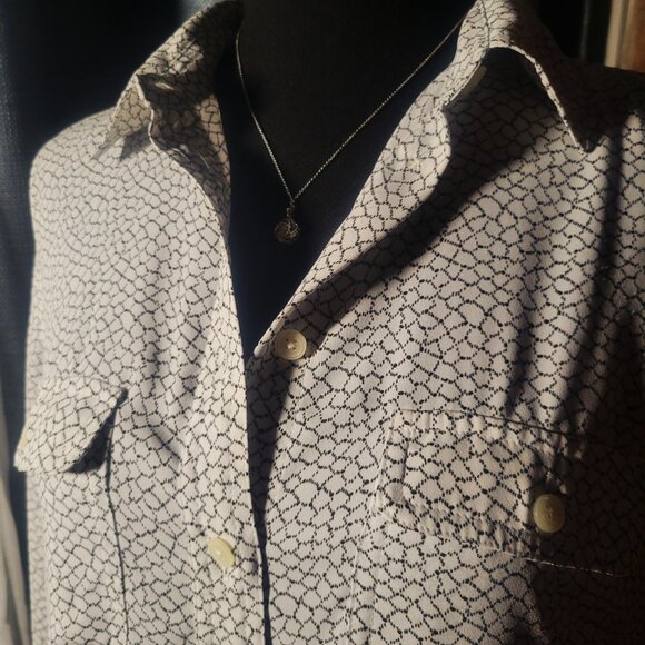 LOFT Women's White Black Abstract Print Button Up Roll Tab Sleeve Blouse - Sz - Picture 3 of 11